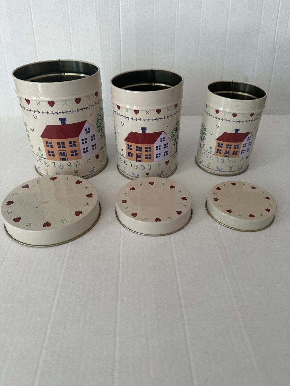 Vintage 1990 Country House Metal Nesting Canister Set Cottagecore Farmhouse
